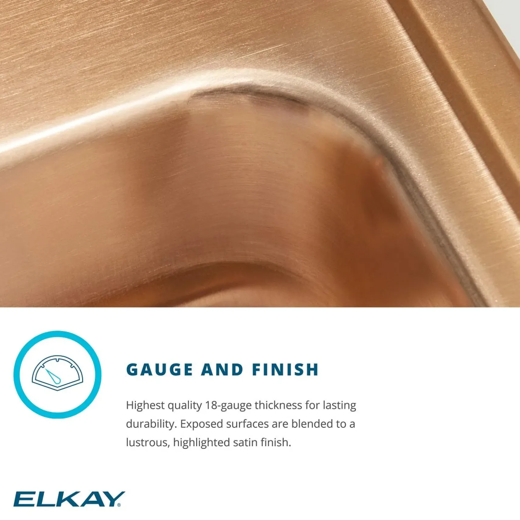 Elkay 17" Drop In/Topmount CuVerro Antimicrobial Copper Kitchen Sink, Lustrous Satin, 1 Faucet Hole, LR17221-CU