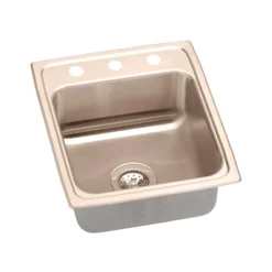 Elkay 15" Drop In/Topmount CuVerro Antimicrobial Copper ADA Kitchen Sink, Lustrous Satin, 2 Faucet Holes, LRAD1522552-CU