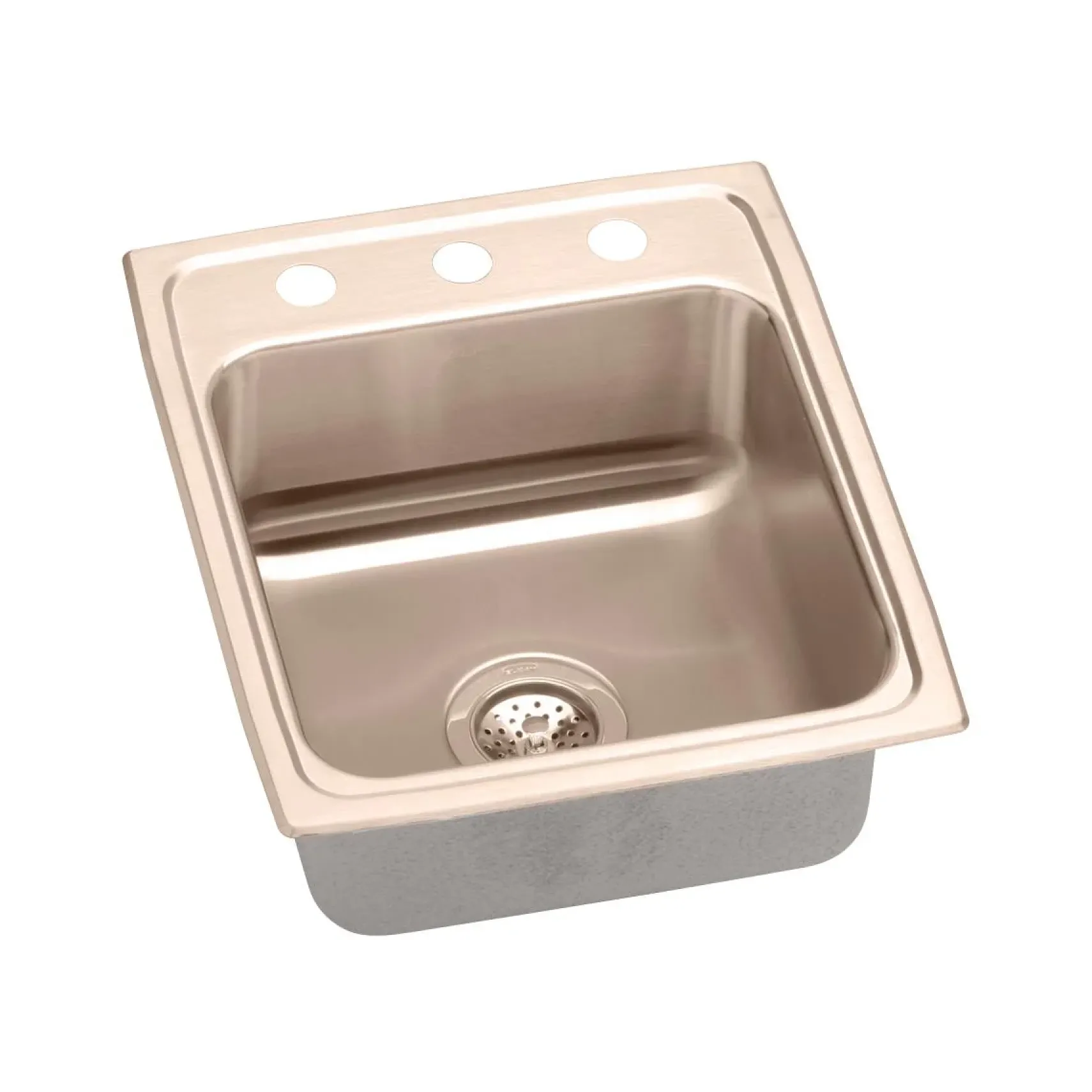Elkay 15" Drop In/Topmount CuVerro Antimicrobial Copper ADA Kitchen Sink, Lustrous Satin, 2 Faucet Holes, LRAD1522552-CU