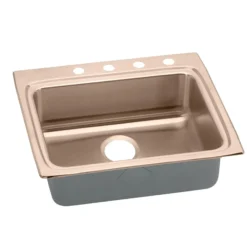 Elkay 25" Drop In/Topmount CuVerro Antimicrobial Copper ADA Kitchen Sink, Lustrous Satin, 2 Faucet Holes, LRAD2522402-CU