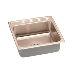 Elkay 22" Drop In/Topmount CuVerro Antimicrobial Copper ADA Kitchen Sink, Lustrous Satin, 1 Faucet Hole, LRAD2222601-CU