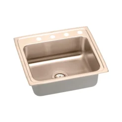 Elkay 22" Drop In/Topmount CuVerro Antimicrobial Copper ADA Kitchen Sink, Lustrous Satin, 3 Faucet Holes, LRAD2219553-CU