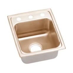Elkay 13" Drop In/Topmount CuVerro Antimicrobial Copper ADA Kitchen Sink, Lustrous Satin, 1 Faucet Hole, LRAD1316651-CU