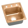 Elkay 13" Drop In/Topmount CuVerro Antimicrobial Copper Kitchen Sink, Lustrous Satin, 2 Faucet Holes, LR13162-CU
