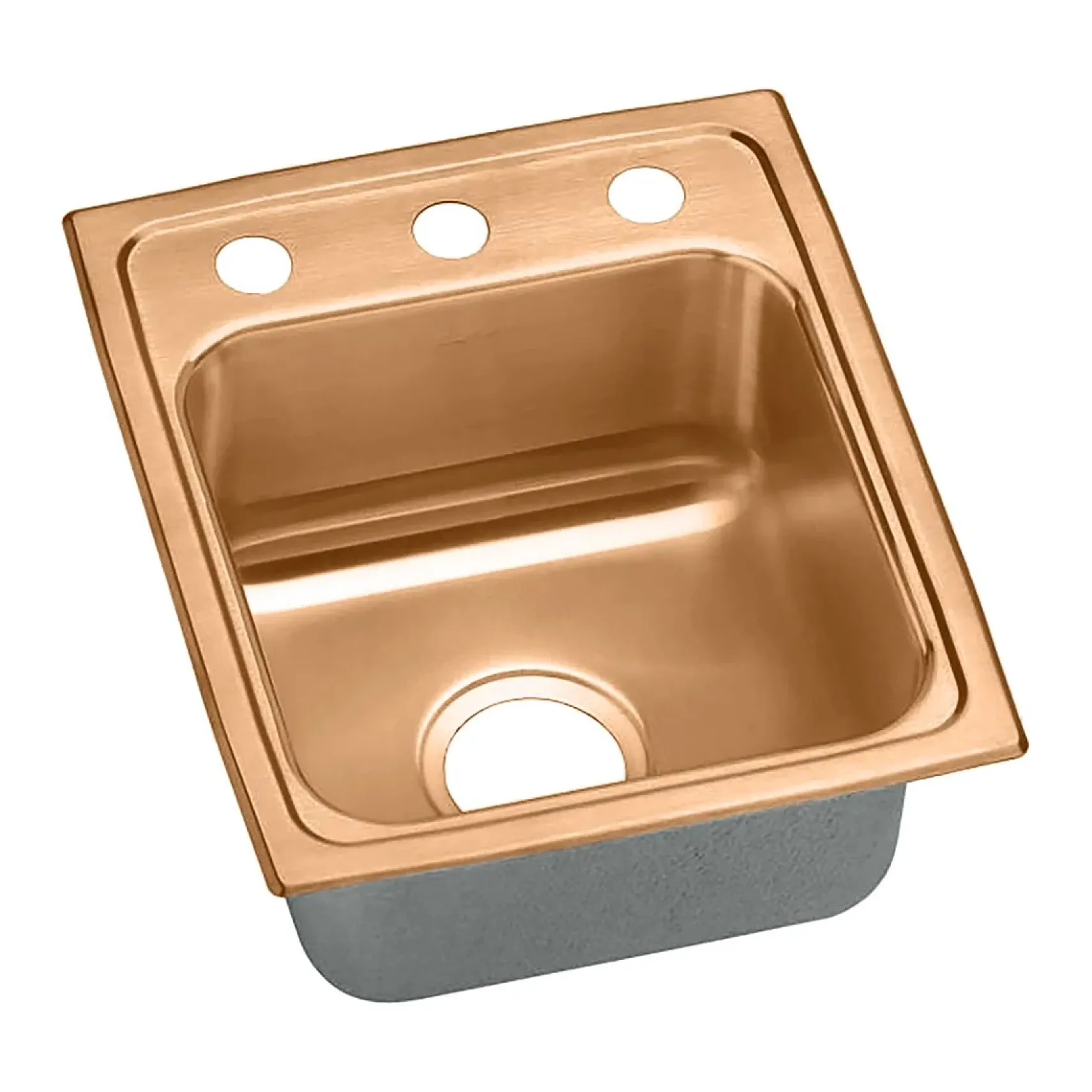 Elkay 13" Drop In/Topmount CuVerro Antimicrobial Copper Kitchen Sink, Lustrous Satin, 2 Faucet Holes, LR13162-CU