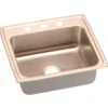 Elkay 22" Drop In/Topmount CuVerro Antimicrobial Copper Kitchen Sink, Lustrous Satin, 1 Faucet Hole, LR22191-CU