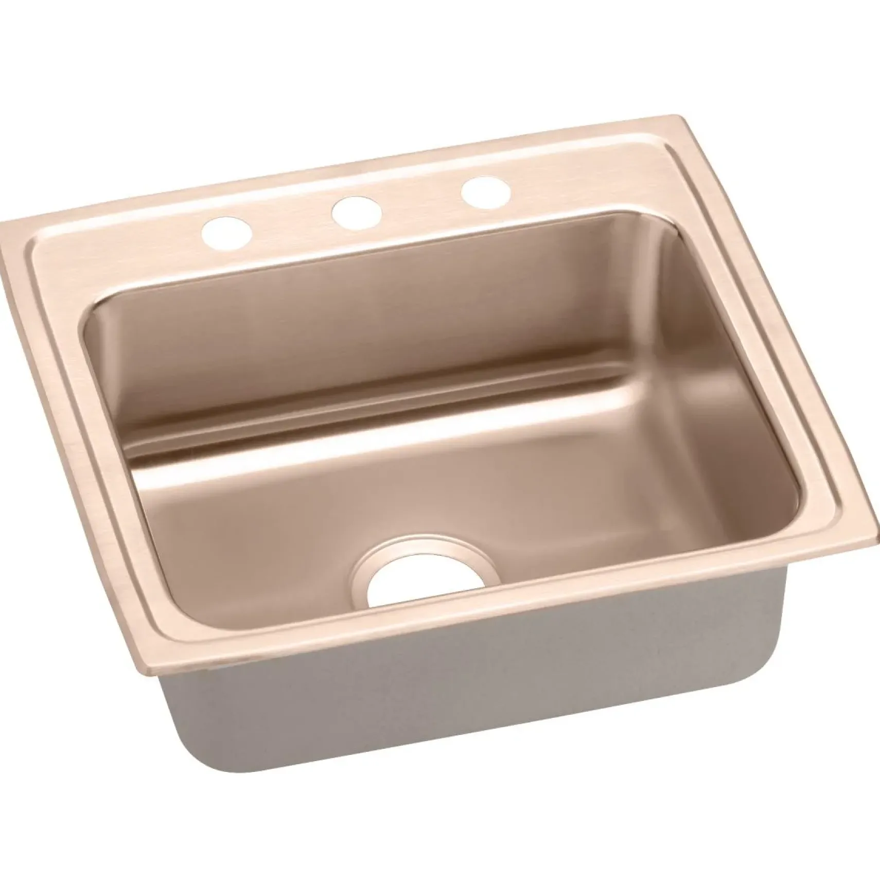Elkay 22" Drop In/Topmount CuVerro Antimicrobial Copper Kitchen Sink, Lustrous Satin, 1 Faucet Hole, LR22191-CU