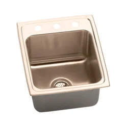 Elkay 17" Drop In/Topmount CuVerro Antimicrobial Copper Kitchen Sink, Lustrous Satin, 2 Faucet Holes, DLR1722102-CU