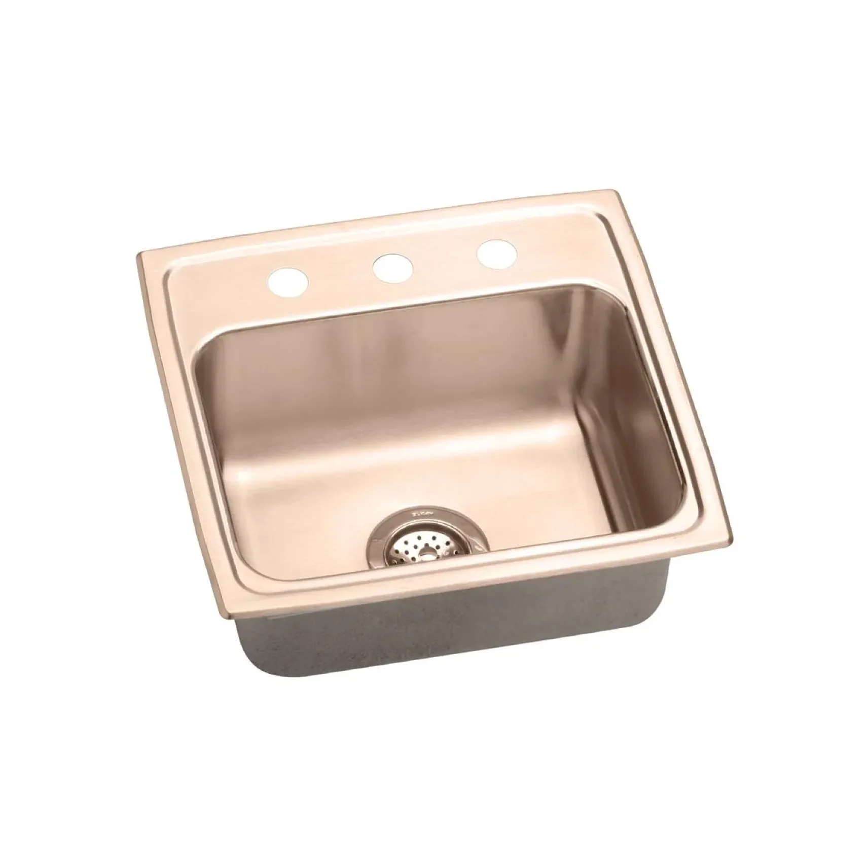 Elkay 20" Drop In/Topmount CuVerro Antimicrobial Copper Kitchen Sink, Lustrous Satin, 3 Faucet Holes, DLR1919103-CU