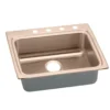 Elkay 25" Drop In/Topmount CuVerro Antimicrobial Copper ADA Kitchen Sink, Lustrous Satin, 3 Faucet Holes, LRAD2522503-CU