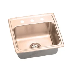 Elkay 20" Drop In/Topmount CuVerro Antimicrobial Copper ADA Kitchen Sink, Lustrous Satin, 3 Faucet Holes, LRAD1919603-CU