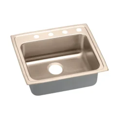 Elkay 25" Drop In/Topmount CuVerro Antimicrobial Copper ADA Kitchen Sink, Lustrous Satin, 3 Faucet Holes, LRAD2521403-CU