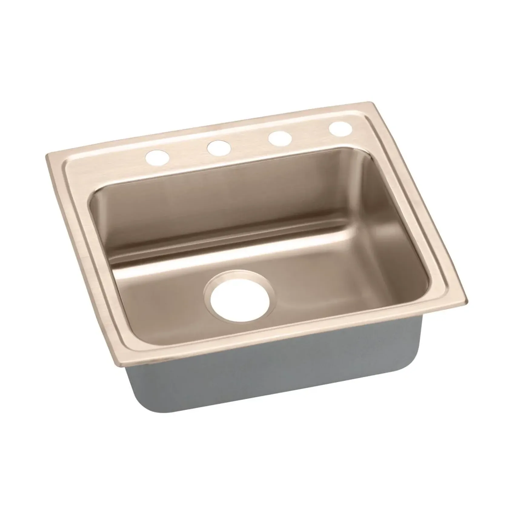 Elkay 25" Drop In/Topmount CuVerro Antimicrobial Copper ADA Kitchen Sink, Lustrous Satin, 3 Faucet Holes, LRAD2521403-CU