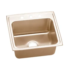 Elkay 22" Drop In/Topmount CuVerro Antimicrobial Copper Kitchen Sink, Lustrous Satin, 3 Faucet Holes, DLR2219103-CU