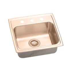 Elkay 19" Drop In/Topmount CuVerro Antimicrobial Copper ADA Kitchen Sink, Lustrous Satin, MR2 Faucet Holes, LRAD191865MR2-CU