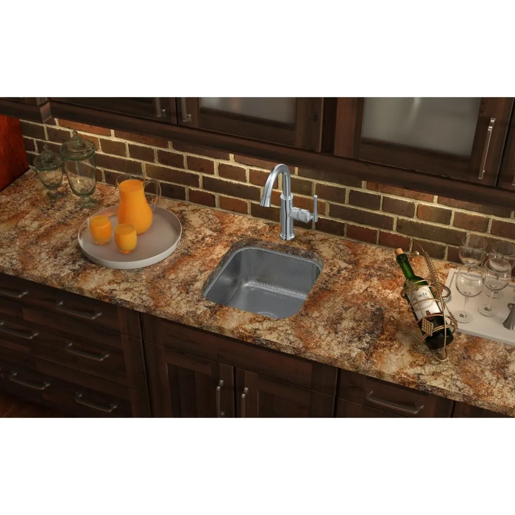 Elkay 16" Rectangular Stainless Steel Bar/Prep Sink, Hammered Mirror, 18 Gauge, SCUH1416SH