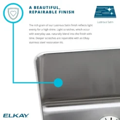 Elkay Asana 18" Stainless Steel Bathroom Sink, Lustrous Satin, ELUH16LV