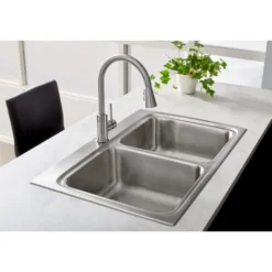 Elkay Avado Forward Only Lever Handle Pull-down Spray Spout Brass ADA Kitchen Faucet, Lustrous Steel, LKAV3031LS