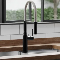 Elkay Avado Forward Only Lever Handle Semiprofessional Spout Brass ADA Kitchen Faucet, Matte Black and Chrome, LKAV1061MBCR