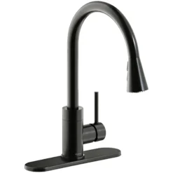 Elkay Avado Forward Only Lever Handle Pull-down Spray Spout Brass ADA Kitchen Faucet, Black Stainless, LKAV3031BK