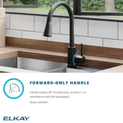 Elkay Avado Forward Only Lever Handle Pull-down Spray Spout Brass ADA Kitchen Faucet, Black Stainless, LKAV3031BK
