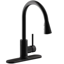 Elkay Avado Forward Only Lever Handle Pull-down Spray Spout Brass ADA Kitchen Faucet, Matte Black, LKAV3031MB