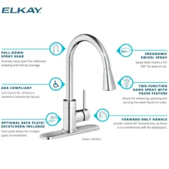 Elkay Avado Forward Only Lever Handle Pull-down Spray Spout Brass ADA Kitchen Faucet, Matte Black, LKAV3031MB