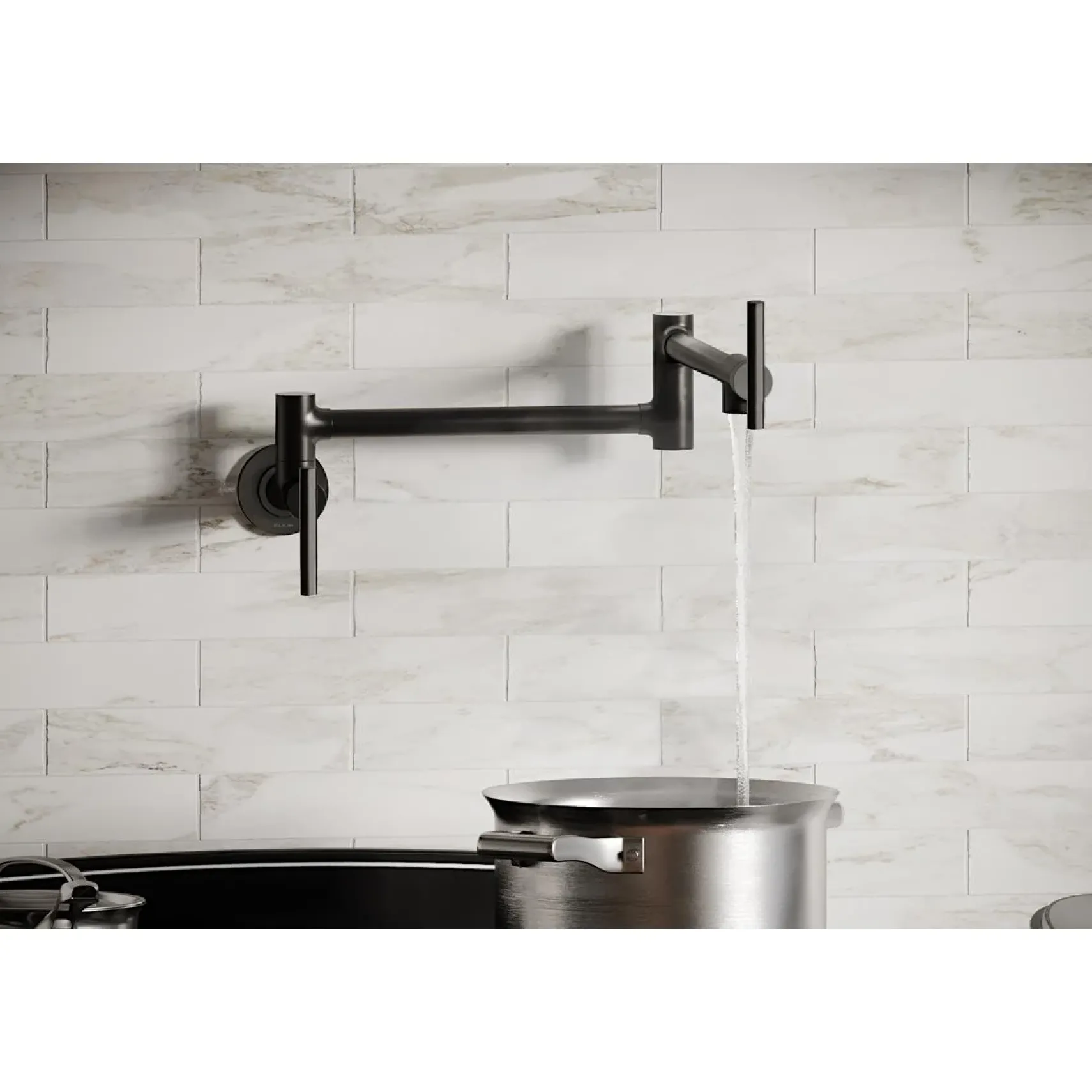 Elkay Avado Lever Handle Pot Filler Spout Brass ADA Kitchen Faucet, Black Stainless, LKAV4091BK