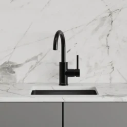 Elkay Avado Lever Handle Gooseneck Spout Brass ADA Bar Faucet, Matte Black, LKAV3021MB
