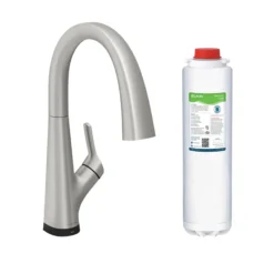 Elkay Avado Lever Handle Pull-down Spray Spout Brass ADA Kitchen Faucet, Lustrous Steel, LKAV7051FLS