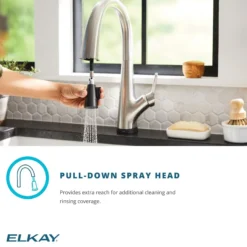 Elkay Avado Lever Handle Pull-down Spray Spout Brass ADA Kitchen Faucet, Chrome, LKAV7051FCR