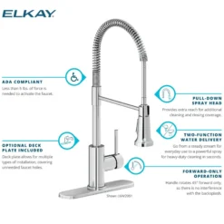 Elkay Avado Lever Handle Semiprofessional Spout Brass ADA Kitchen Faucet, Black Stainless and Chrome, LKAV2061BKCR