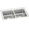 Elkay Celebrity 33" Drop In/Topmount Stainless Steel Kitchen Sink, 50/50 Double Bowl, Brushed Satin, 4 Faucet Holes, PSR33194