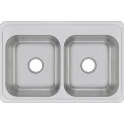 Elkay Celebrity 33" Drop In/Topmount Stainless Steel Kitchen Sink, 50/50 Double Bowl, Brushed Satin, No Faucet Hole, CR33210