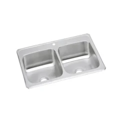 Elkay Celebrity 43" Drop In/Topmount Stainless Steel Kitchen Sink, 50/50 Double Bowl, Brushed Satin, 1 Faucet Hole, CR43221