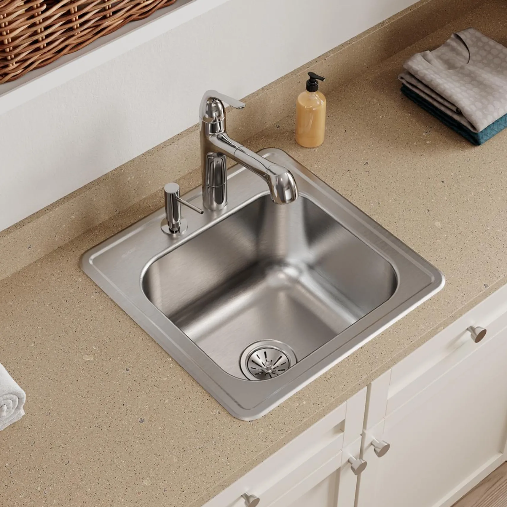 Elkay Celebrity 20" Drop In/Topmount Stainless Steel Laundry/Utility Sink, Brushed Satin, 2 Faucet Holes, ESE2020102