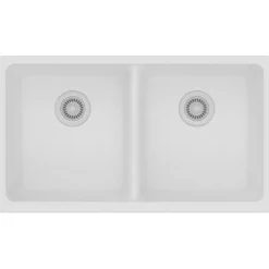 Elkay Classic 33" Quartz Kitchen Sink, 50/50 Double Bowl, White, ELGU3322WH0