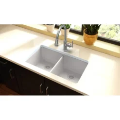 Elkay Classic 33" Quartz Kitchen Sink, 50/50 Double Bowl, White, ELGU3322WH0