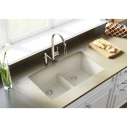 Elkay Classic 33" Quartz Kitchen Sink, 50/50 Double Bowl, Bisque, ELGDULB3322BQ0