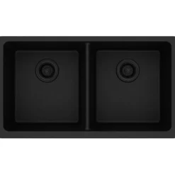 Elkay Classic 33" Quartz Kitchen Sink, 50/50 Double Bowl, Black, ELGU3322BK0