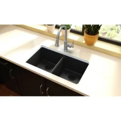 Elkay Classic 33" Quartz Kitchen Sink, 50/50 Double Bowl, Black, ELGU3322BK0