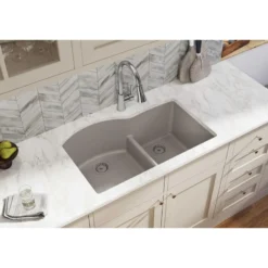 Elkay Classic 33" Quartz Kitchen Sink, 55/45 Double Bowl, Greige, ELGHU3322RGR0
