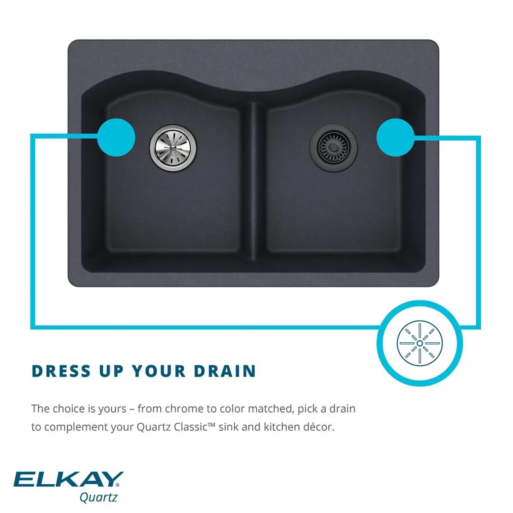 Elkay Classic 33" Quartz Kitchen Sink, 50/50 Double Bowl, Mocha, ELGDULB3322MC0