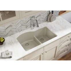 Elkay Classic 33" Quartz Kitchen Sink, 55/45 Double Bowl, Putty, ELGHU3322RPT0