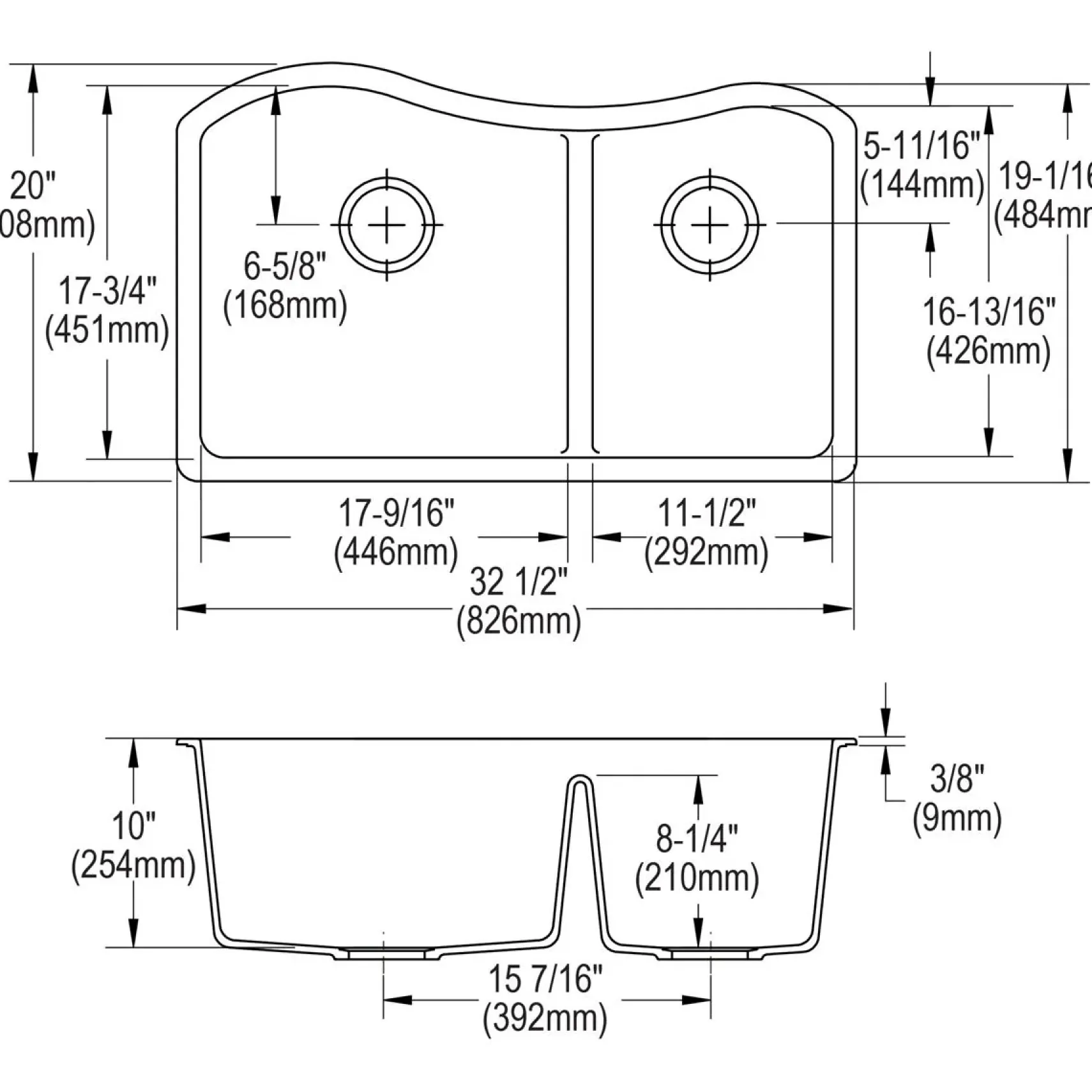 Elkay Classic 33" Quartz Kitchen Sink, 60/40 Double Bowl, White, ELGHU3220RWH0