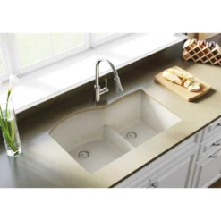 Elkay Classic 33" Quartz Kitchen Sink, 55/45 Double Bowl, Bisque, ELGHU3322RBQ0