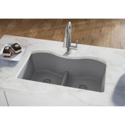 Elkay Classic 33" Quartz Kitchen Sink, 50/50 Double Bowl, Greystone, ELGULB3322GS0