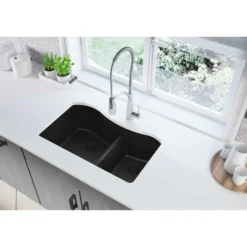 Elkay Classic 33" Quartz Kitchen Sink, 60/40 Double Bowl, Black, ELGHU3220RBK0