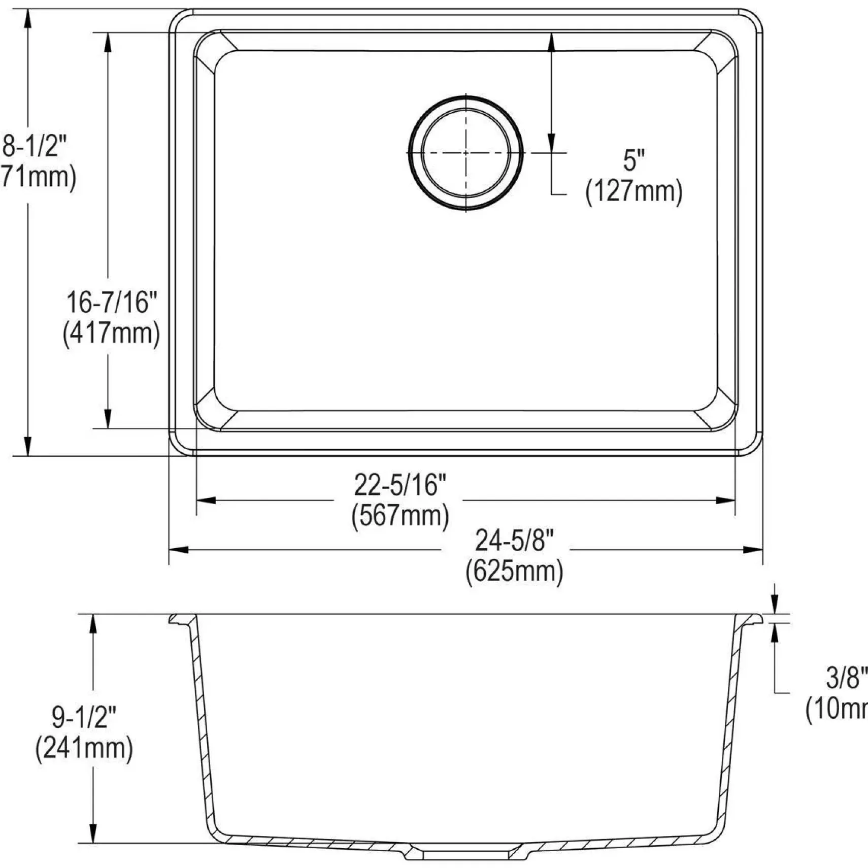 Elkay Classic 25" Quartz Kitchen Sink, Bisque, ELGU2522BQ0