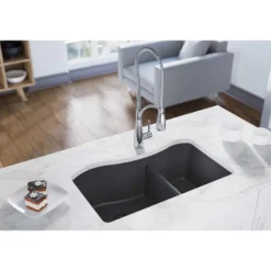 Elkay Classic 33" Quartz Kitchen Sink, 60/40 Double Bowl, Dusk Gray, ELGHU3220RGY0